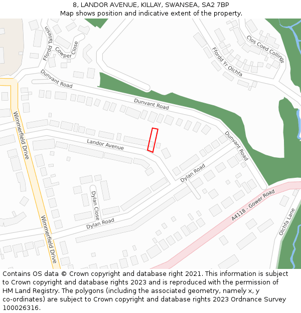 8, LANDOR AVENUE, KILLAY, SWANSEA, SA2 7BP: Location map and indicative extent of plot