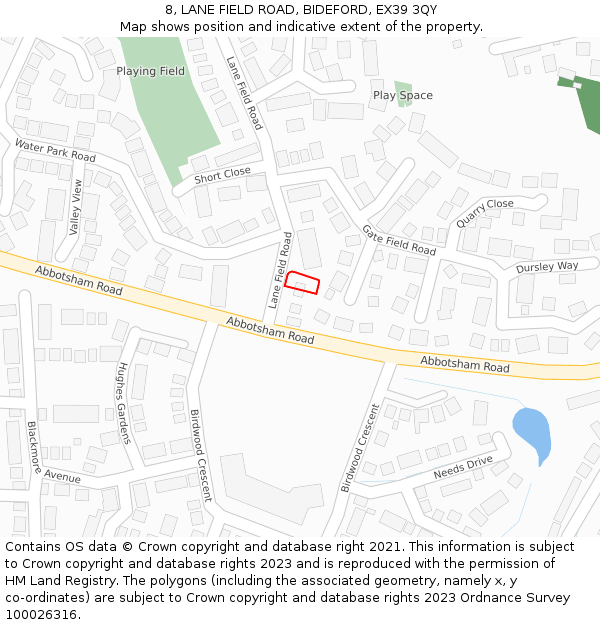 8, LANE FIELD ROAD, BIDEFORD, EX39 3QY: Location map and indicative extent of plot