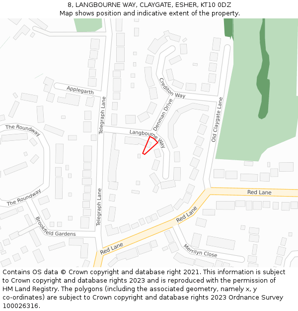 8, LANGBOURNE WAY, CLAYGATE, ESHER, KT10 0DZ: Location map and indicative extent of plot