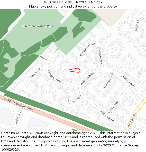 8, LANGER CLOSE, LINCOLN, LN6 0SX: Location map and indicative extent of plot