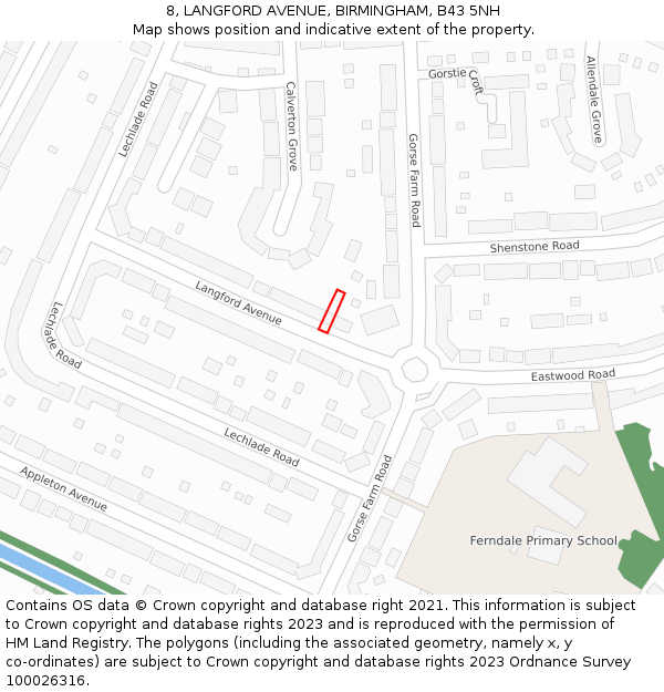 8, LANGFORD AVENUE, BIRMINGHAM, B43 5NH: Location map and indicative extent of plot