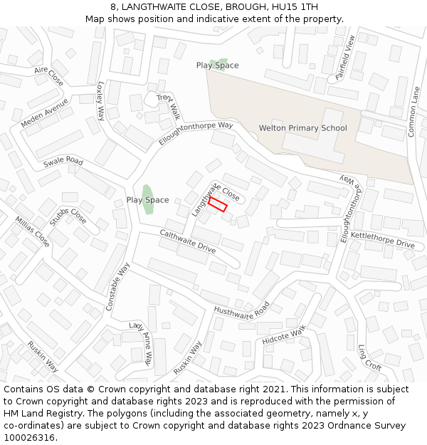 8, LANGTHWAITE CLOSE, BROUGH, HU15 1TH: Location map and indicative extent of plot