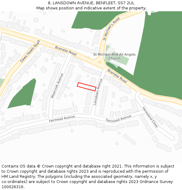 8, LANSDOWN AVENUE, BENFLEET, SS7 2UL: Location map and indicative extent of plot