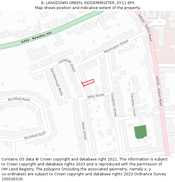 8, LANSDOWN GREEN, KIDDERMINSTER, DY11 6PX: Location map and indicative extent of plot