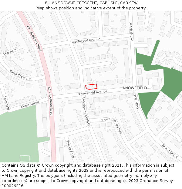 8, LANSDOWNE CRESCENT, CARLISLE, CA3 9EW: Location map and indicative extent of plot