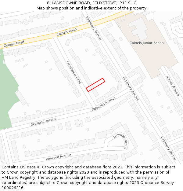 8, LANSDOWNE ROAD, FELIXSTOWE, IP11 9HG: Location map and indicative extent of plot