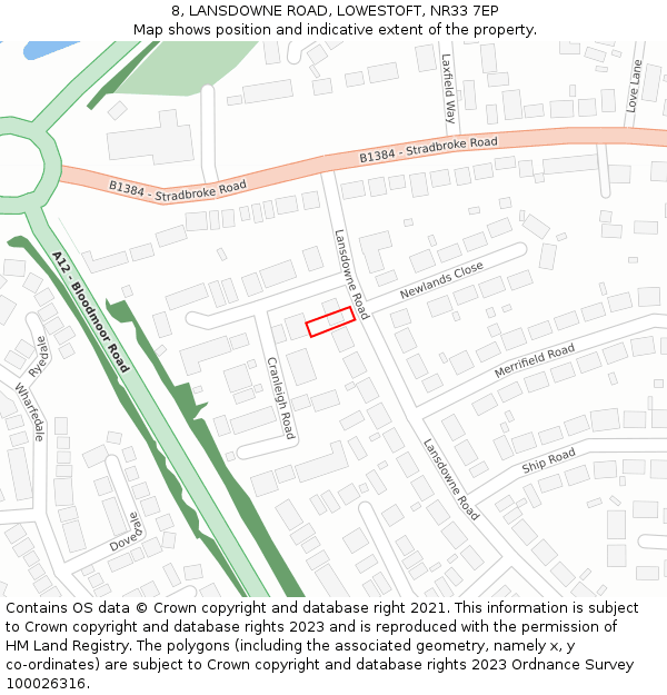 8, LANSDOWNE ROAD, LOWESTOFT, NR33 7EP: Location map and indicative extent of plot