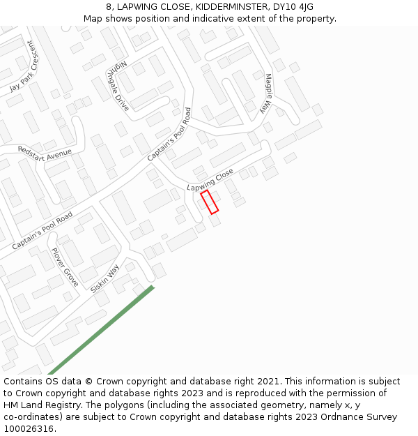 8, LAPWING CLOSE, KIDDERMINSTER, DY10 4JG: Location map and indicative extent of plot