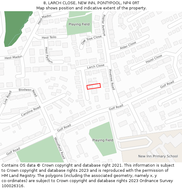 8, LARCH CLOSE, NEW INN, PONTYPOOL, NP4 0RT: Location map and indicative extent of plot
