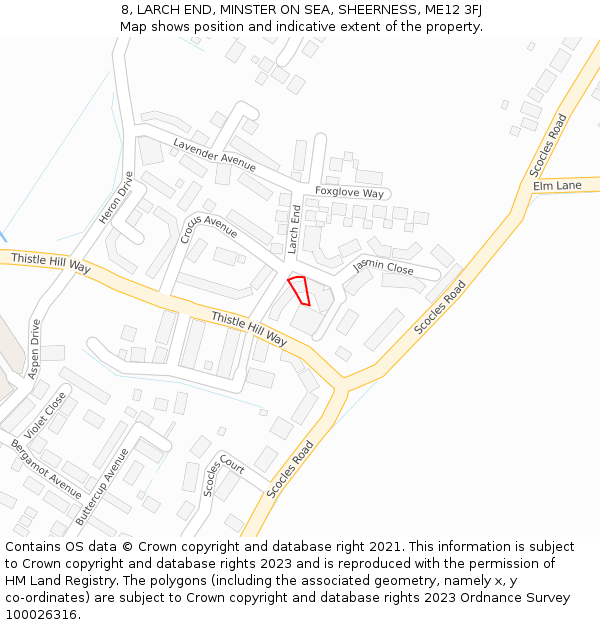 8, LARCH END, MINSTER ON SEA, SHEERNESS, ME12 3FJ: Location map and indicative extent of plot