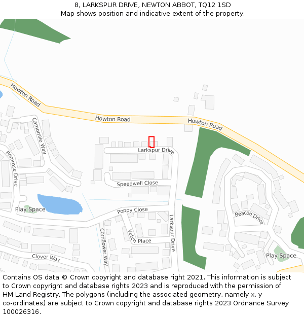 8, LARKSPUR DRIVE, NEWTON ABBOT, TQ12 1SD: Location map and indicative extent of plot
