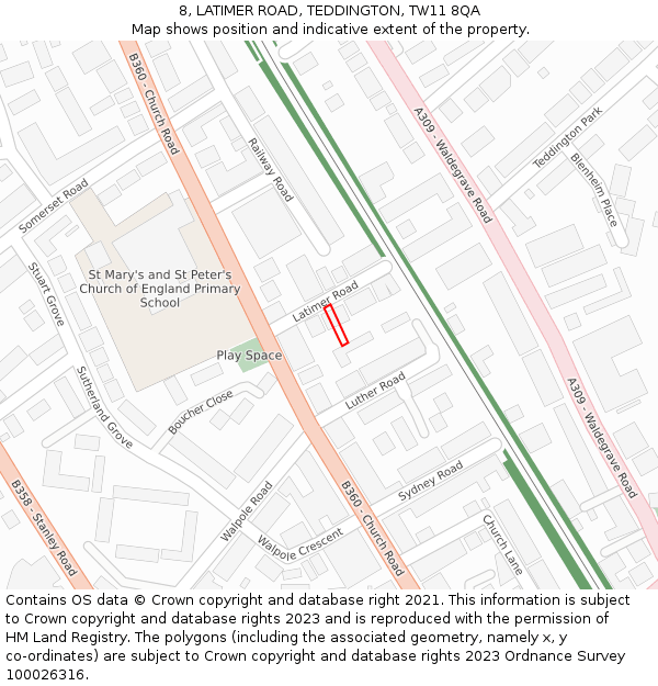 8, LATIMER ROAD, TEDDINGTON, TW11 8QA: Location map and indicative extent of plot