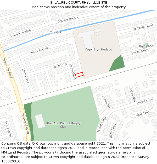 8, LAUREL COURT, RHYL, LL18 3TB: Location map and indicative extent of plot