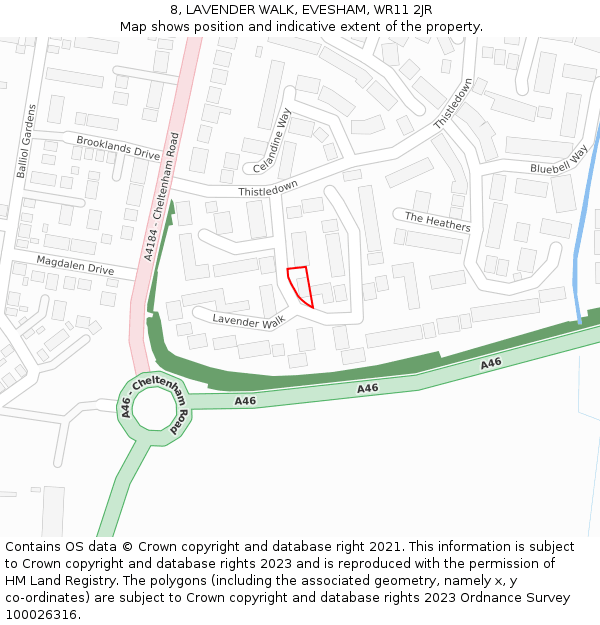 8, LAVENDER WALK, EVESHAM, WR11 2JR: Location map and indicative extent of plot