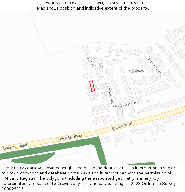 8, LAWRENCE CLOSE, ELLISTOWN, COALVILLE, LE67 1HG: Location map and indicative extent of plot