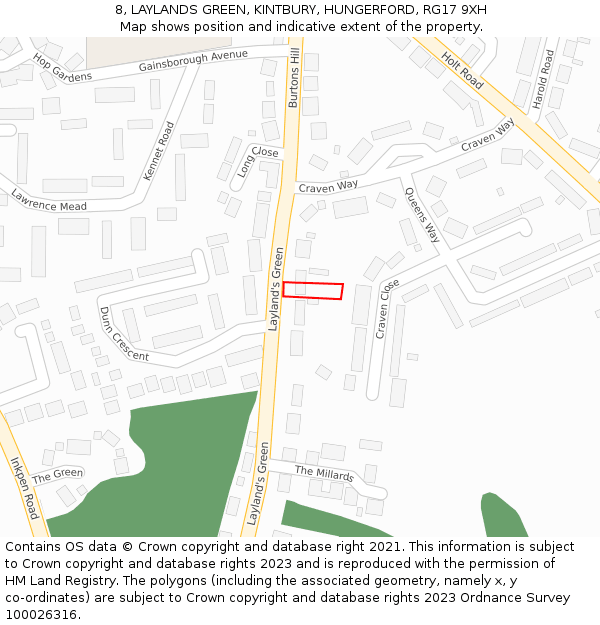 8, LAYLANDS GREEN, KINTBURY, HUNGERFORD, RG17 9XH: Location map and indicative extent of plot