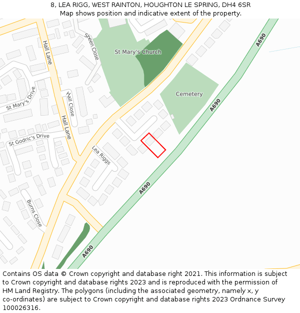 8, LEA RIGG, WEST RAINTON, HOUGHTON LE SPRING, DH4 6SR: Location map and indicative extent of plot