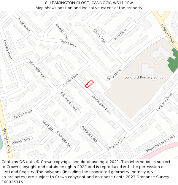 8, LEAMINGTON CLOSE, CANNOCK, WS11 1PW: Location map and indicative extent of plot