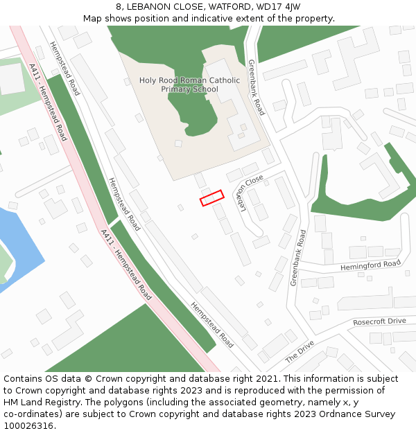 8, LEBANON CLOSE, WATFORD, WD17 4JW: Location map and indicative extent of plot