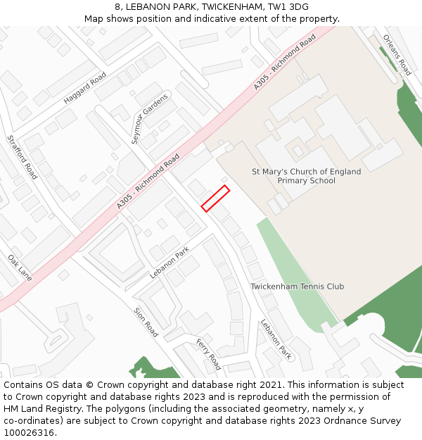 8, LEBANON PARK, TWICKENHAM, TW1 3DG: Location map and indicative extent of plot