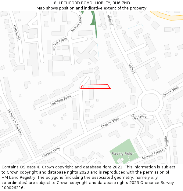 8, LECHFORD ROAD, HORLEY, RH6 7NB: Location map and indicative extent of plot