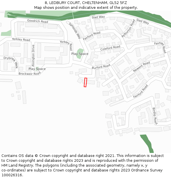 8, LEDBURY COURT, CHELTENHAM, GL52 5FZ: Location map and indicative extent of plot