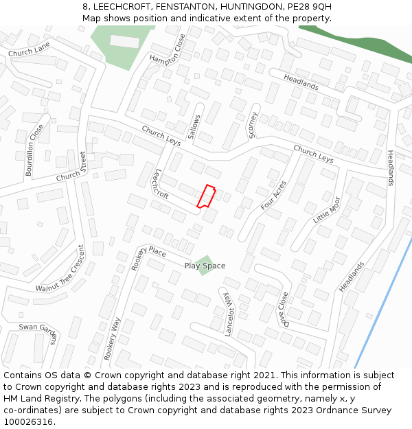 8, LEECHCROFT, FENSTANTON, HUNTINGDON, PE28 9QH: Location map and indicative extent of plot