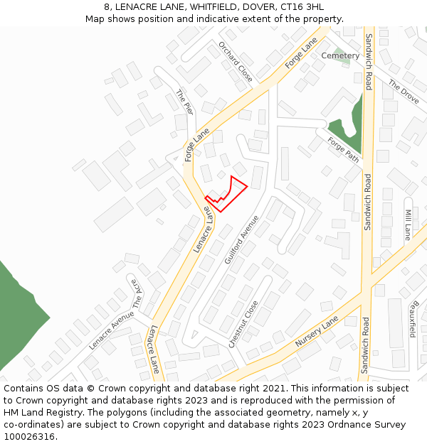 8, LENACRE LANE, WHITFIELD, DOVER, CT16 3HL: Location map and indicative extent of plot