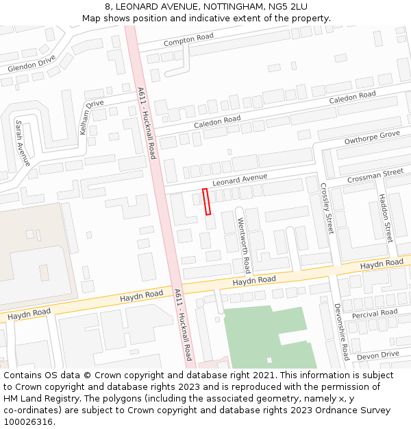 8, LEONARD AVENUE, NOTTINGHAM, NG5 2LU: Location map and indicative extent of plot