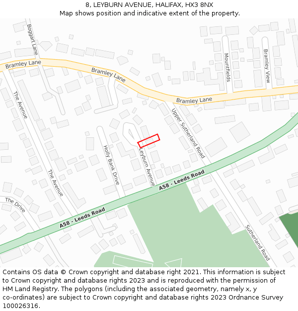 8, LEYBURN AVENUE, HALIFAX, HX3 8NX: Location map and indicative extent of plot