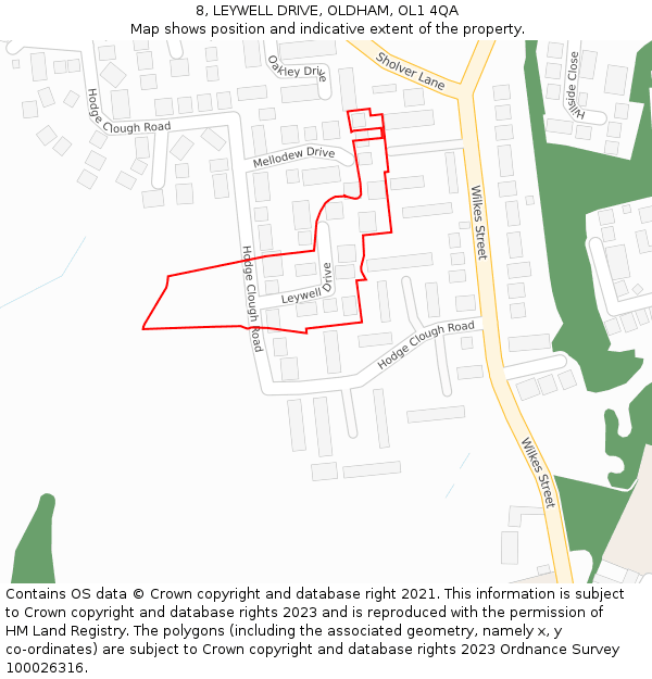 8, LEYWELL DRIVE, OLDHAM, OL1 4QA: Location map and indicative extent of plot