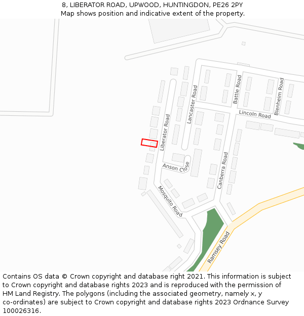 8, LIBERATOR ROAD, UPWOOD, HUNTINGDON, PE26 2PY: Location map and indicative extent of plot