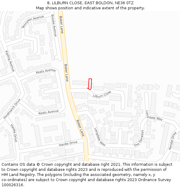 8, LILBURN CLOSE, EAST BOLDON, NE36 0TZ: Location map and indicative extent of plot