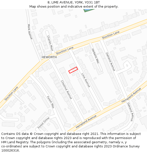 8, LIME AVENUE, YORK, YO31 1BT: Location map and indicative extent of plot