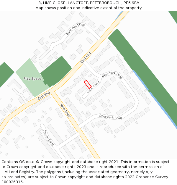 8, LIME CLOSE, LANGTOFT, PETERBOROUGH, PE6 9RA: Location map and indicative extent of plot
