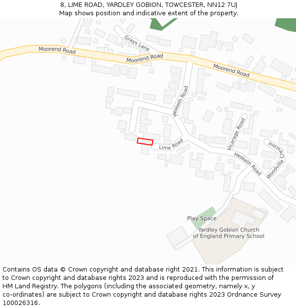 8, LIME ROAD, YARDLEY GOBION, TOWCESTER, NN12 7UJ: Location map and indicative extent of plot