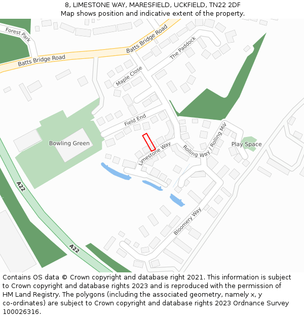 8, LIMESTONE WAY, MARESFIELD, UCKFIELD, TN22 2DF: Location map and indicative extent of plot