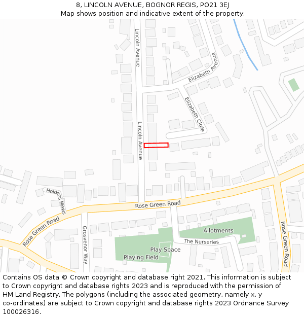 8, LINCOLN AVENUE, BOGNOR REGIS, PO21 3EJ: Location map and indicative extent of plot