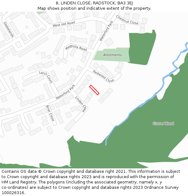 8, LINDEN CLOSE, RADSTOCK, BA3 3EJ: Location map and indicative extent of plot