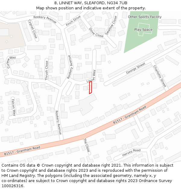 8, LINNET WAY, SLEAFORD, NG34 7UB: Location map and indicative extent of plot