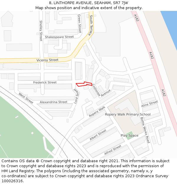 8, LINTHORPE AVENUE, SEAHAM, SR7 7JW: Location map and indicative extent of plot