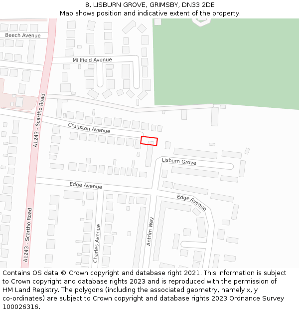 8, LISBURN GROVE, GRIMSBY, DN33 2DE: Location map and indicative extent of plot