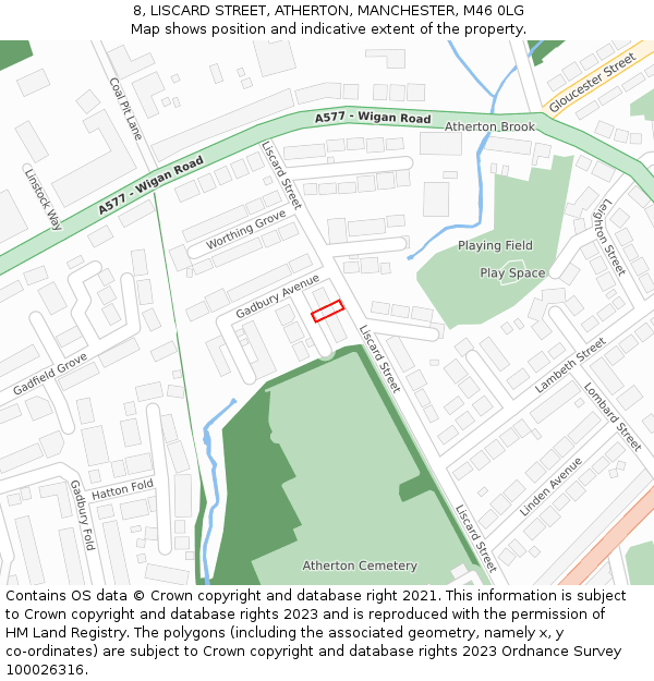 8, LISCARD STREET, ATHERTON, MANCHESTER, M46 0LG: Location map and indicative extent of plot