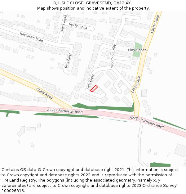 8, LISLE CLOSE, GRAVESEND, DA12 4XH: Location map and indicative extent of plot