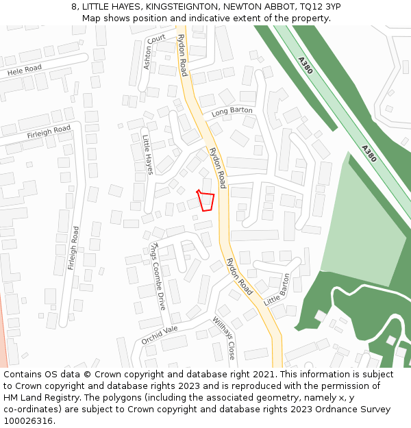 8, LITTLE HAYES, KINGSTEIGNTON, NEWTON ABBOT, TQ12 3YP: Location map and indicative extent of plot