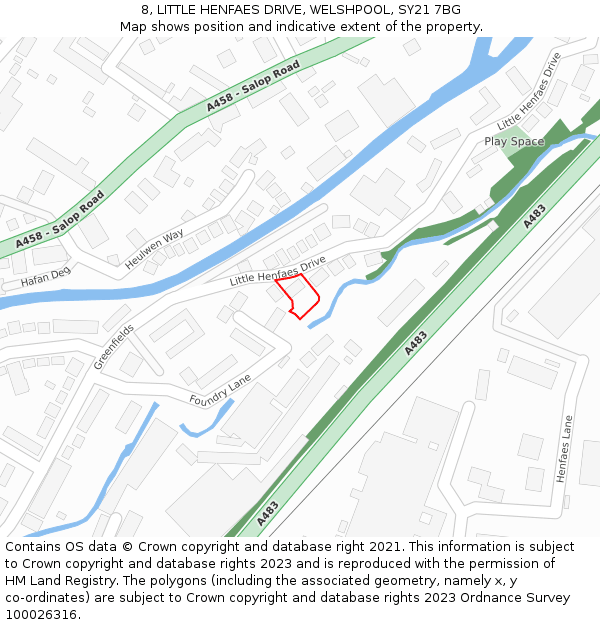 8, LITTLE HENFAES DRIVE, WELSHPOOL, SY21 7BG: Location map and indicative extent of plot
