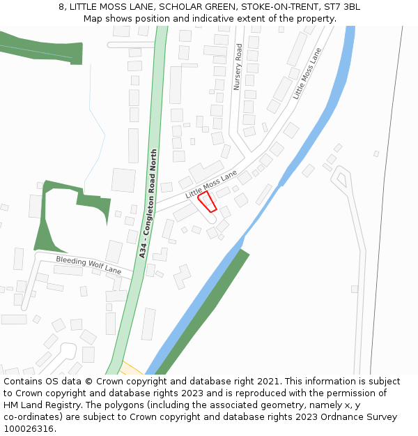 8, LITTLE MOSS LANE, SCHOLAR GREEN, STOKE-ON-TRENT, ST7 3BL: Location map and indicative extent of plot