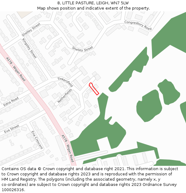 8, LITTLE PASTURE, LEIGH, WN7 5LW: Location map and indicative extent of plot