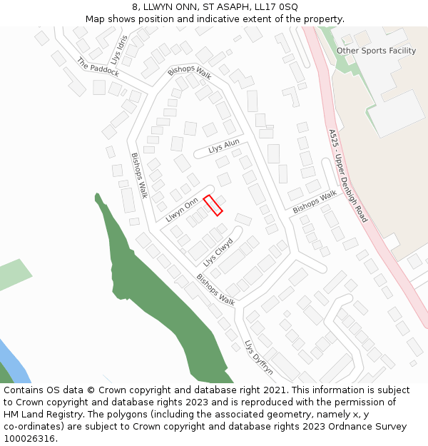 8, LLWYN ONN, ST ASAPH, LL17 0SQ: Location map and indicative extent of plot