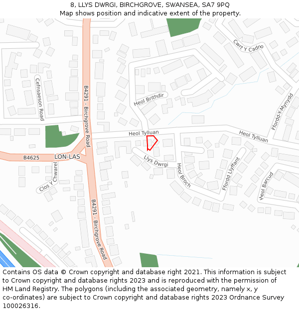 8, LLYS DWRGI, BIRCHGROVE, SWANSEA, SA7 9PQ: Location map and indicative extent of plot